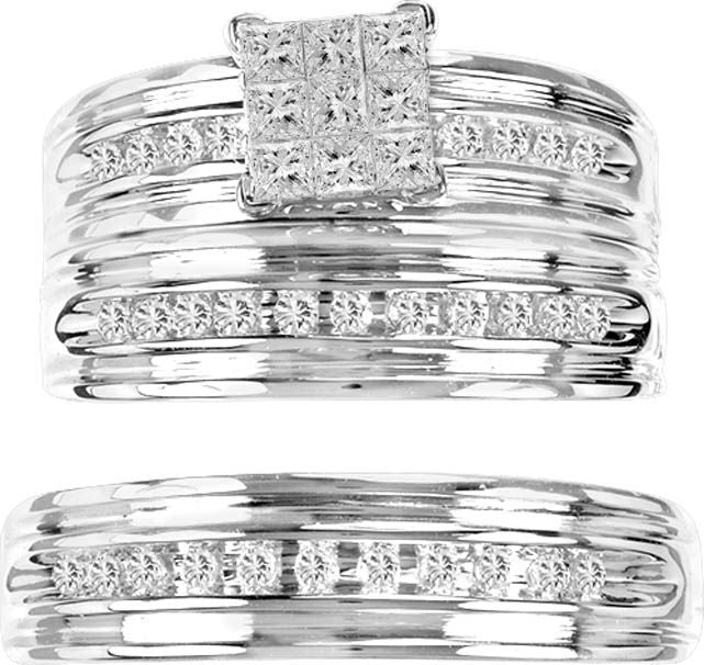 14k White Gold 0.53CT Lab Diamond Trio Wedding Jewelry Set