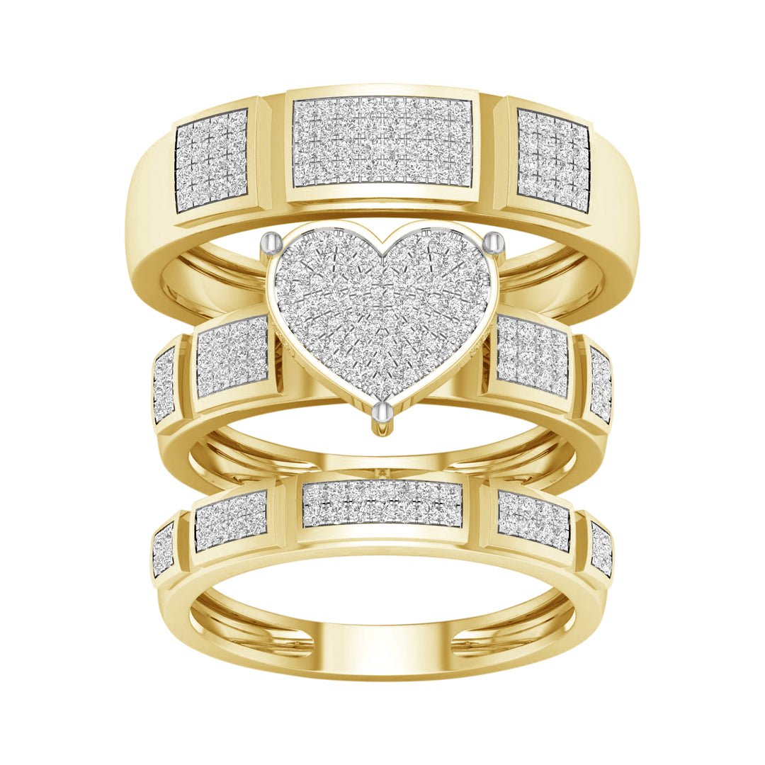 10k Yellow Gold 0.50CT Lab Diamond Trio Wedding Ring Set