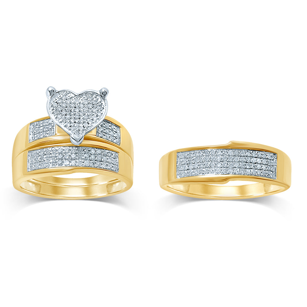 10k Yellow Gold 0.54CT Lab Diamond Womens Trio Wedding Set