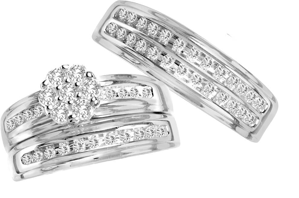 14k White Gold 0.82CT Lab Diamond Trio Wedding Ensemble