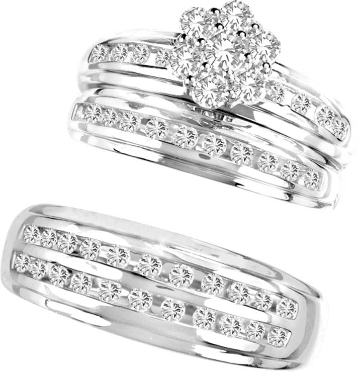14k White Gold 1.42CT Lab Diamond Trio Wedding Set