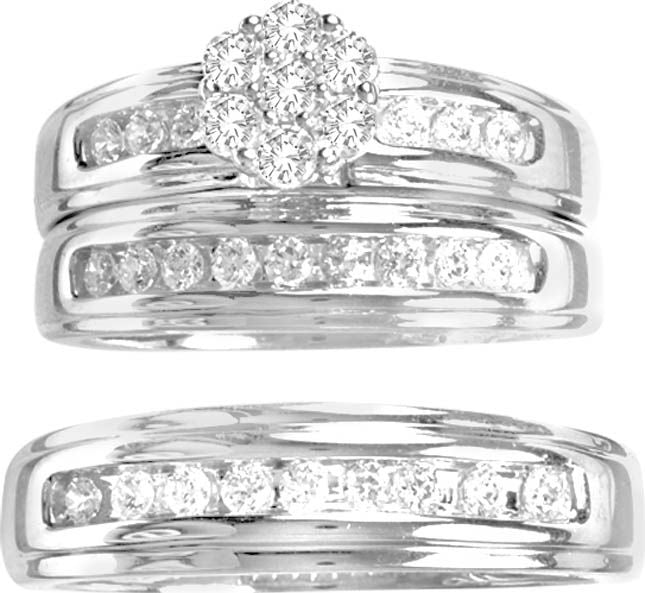 14k White Gold 0.81CT Lab Diamond Trio Wedding Set