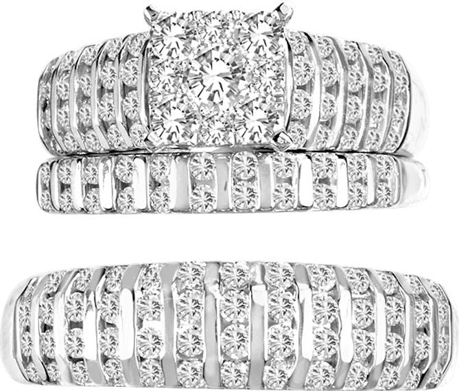 14k White Gold 0.78CT Lab Diamond Trio Wedding Set