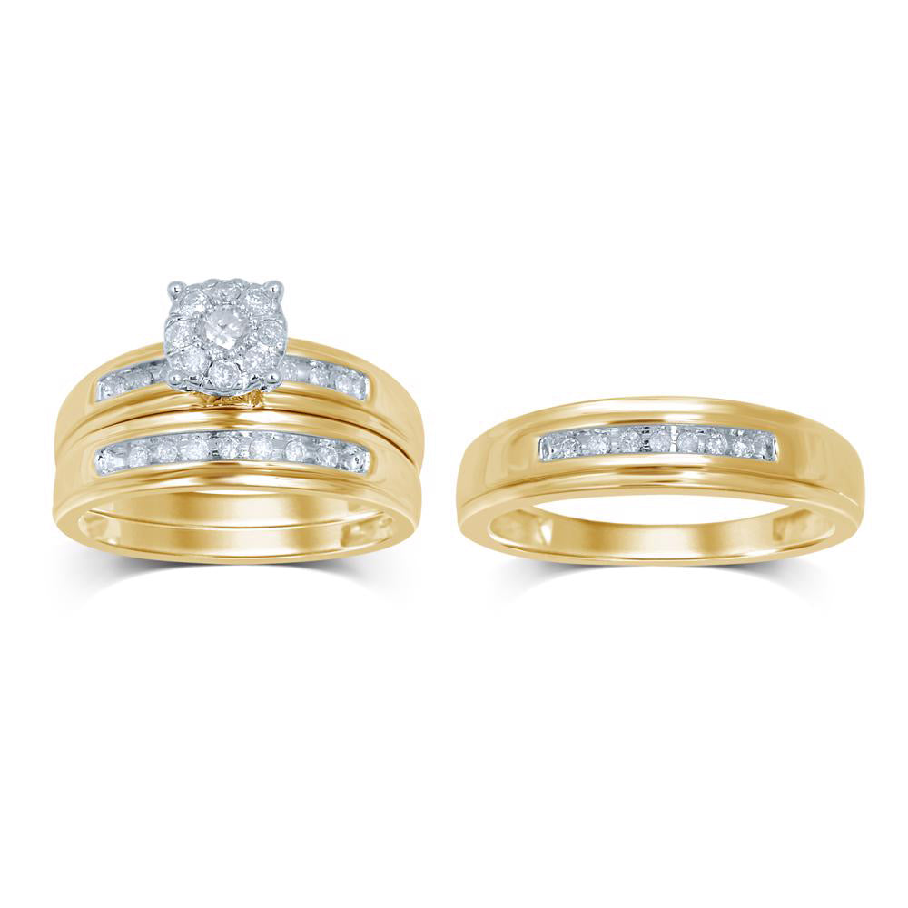 14k Yellow Gold 0.43CT Diamond Trio Wedding Ring Set