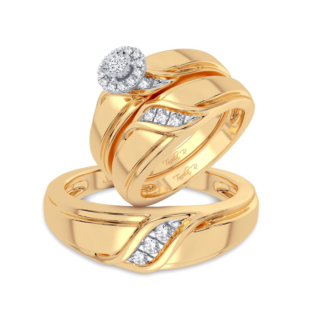 14K Yellow Gold 0.20CT Diamond Womens Trio Jewelry Set