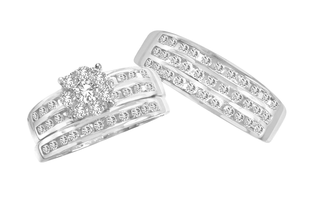 14k White Gold 1.60CT Lab Diamond Trio Wedding Ensemble