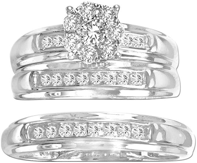 14k White Gold 0.74CT Lab Diamond Trio Wedding Ensemble