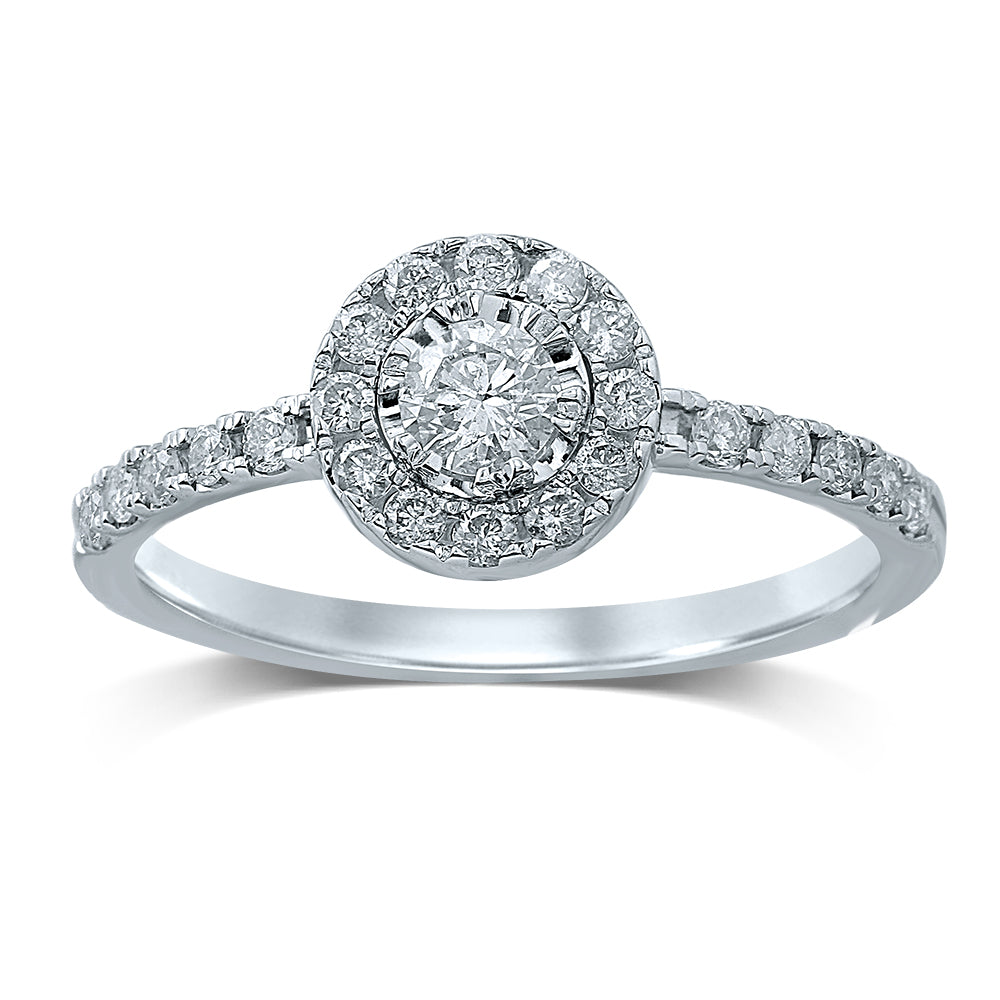 Timeless 10k White Gold Lab Diamond Womens Engagement Ring