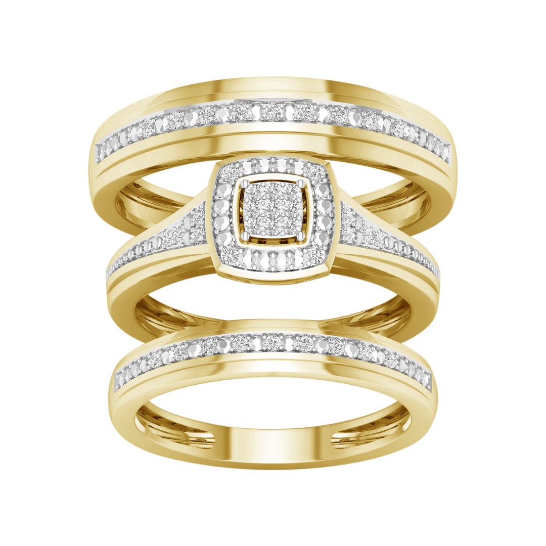 10k Yellow Gold Lab Diamond Trio Wedding Ring Set