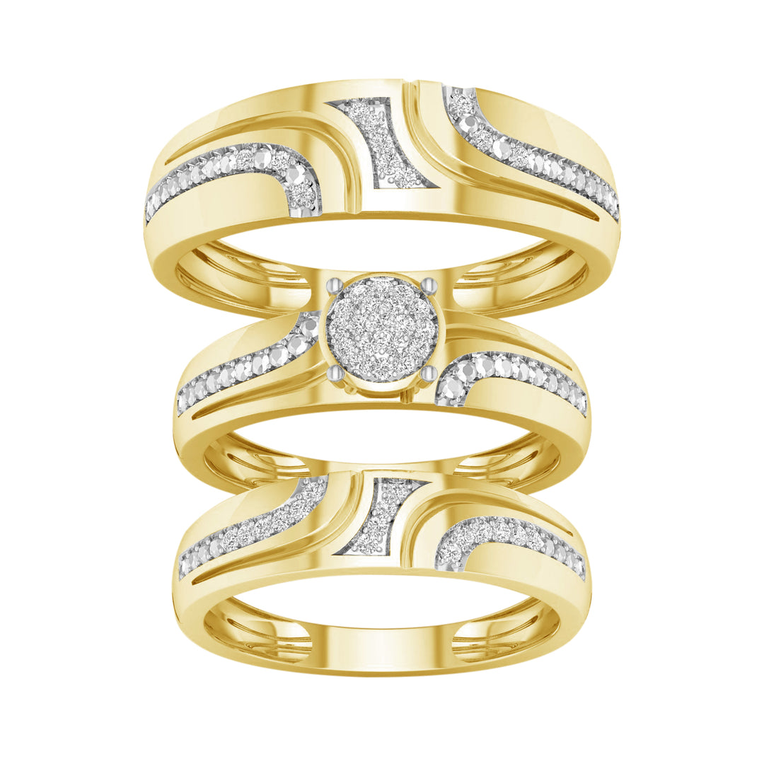 10k Yellow Gold Lab Diamond Trio Wedding Ring Set