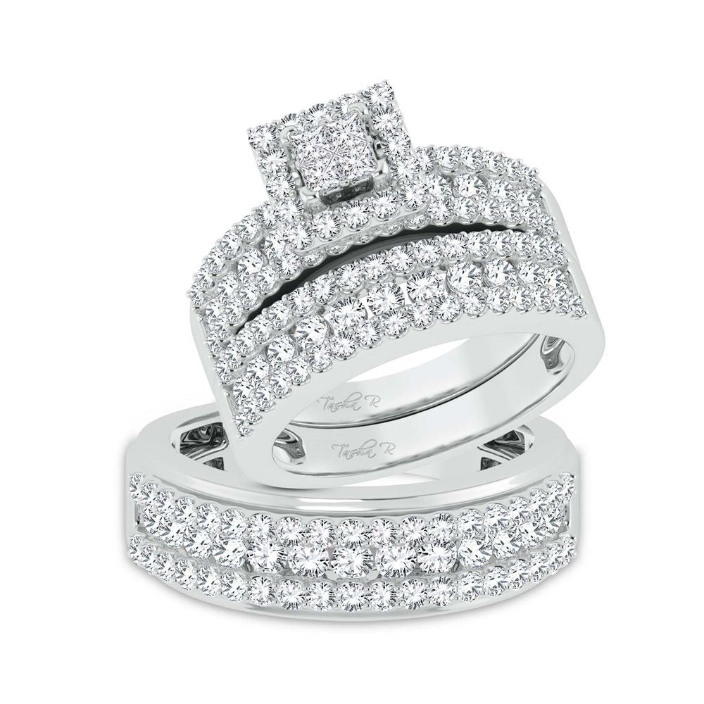 Luminous 14k White Gold 2.83ct Diamond Trio Wedding Set