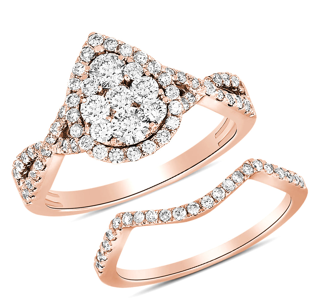 Romantic 14k Rose Gold 1ct Diamond Bridal Ring for Her