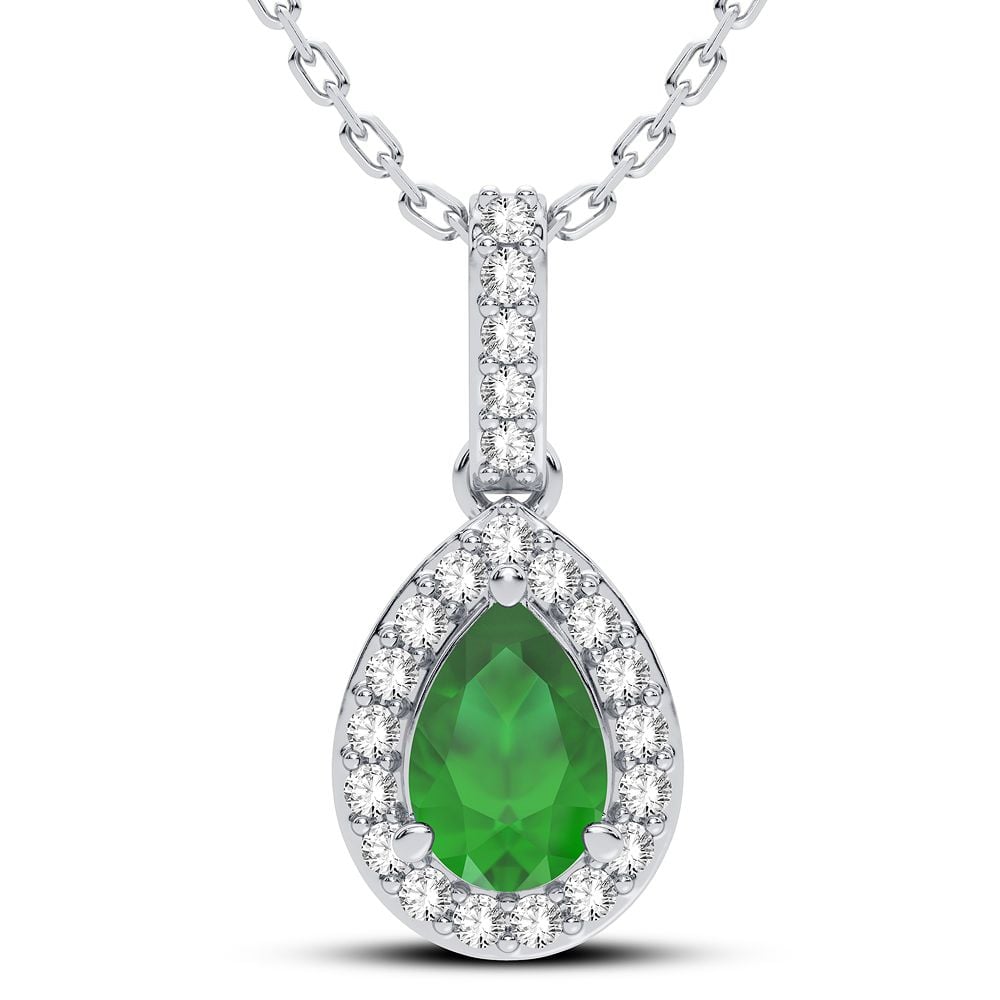 Timeless 14K White Gold Emerald & Diamond Womens Pendant