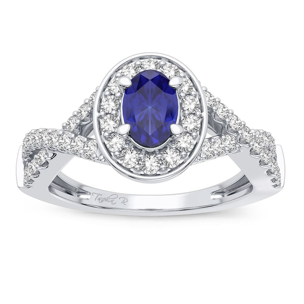 Sparkling Sapphire Diamond Accent 14K White Gold Ring
