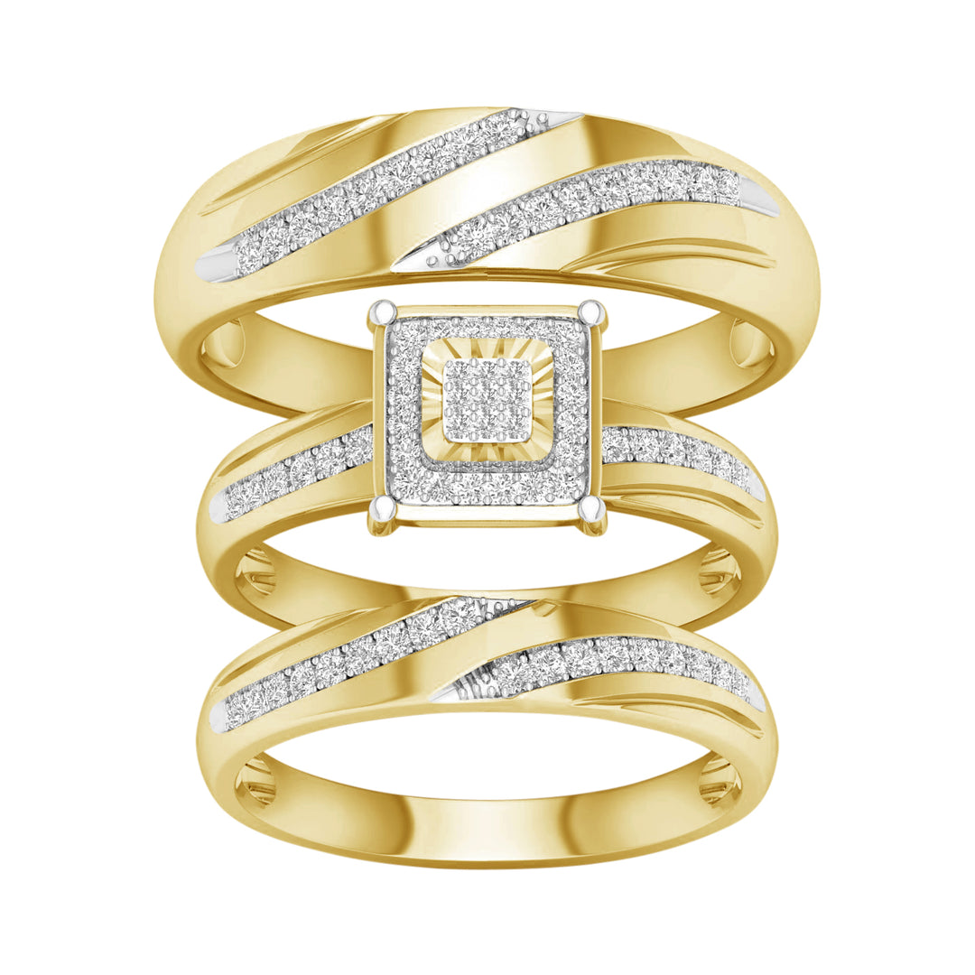 10k Yellow Gold Lab Diamond Trio Wedding Ring Set