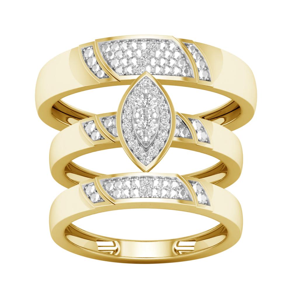 10k Yellow Gold Lab Diamond Trio Wedding Ring Set