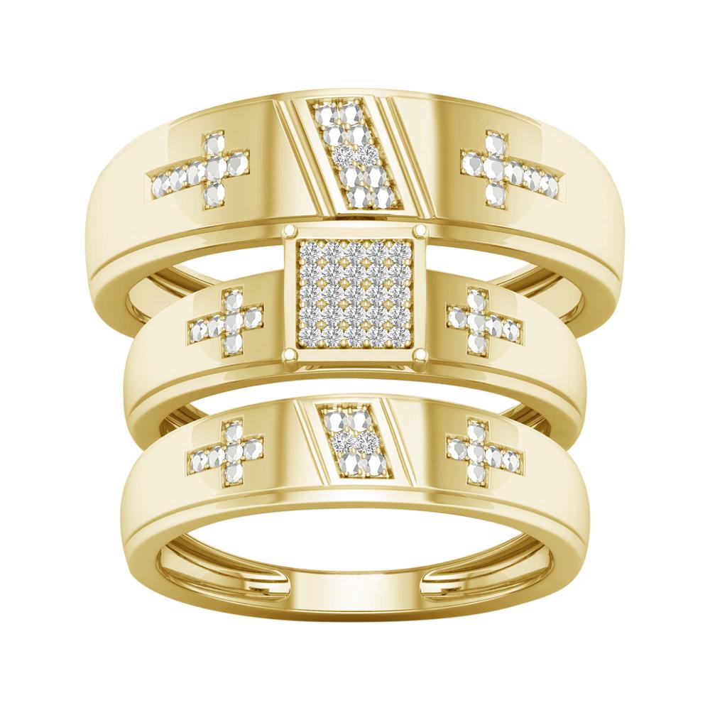 10k Yellow Gold 0.07ct Lab Diamond Trio Wedding Ring Set