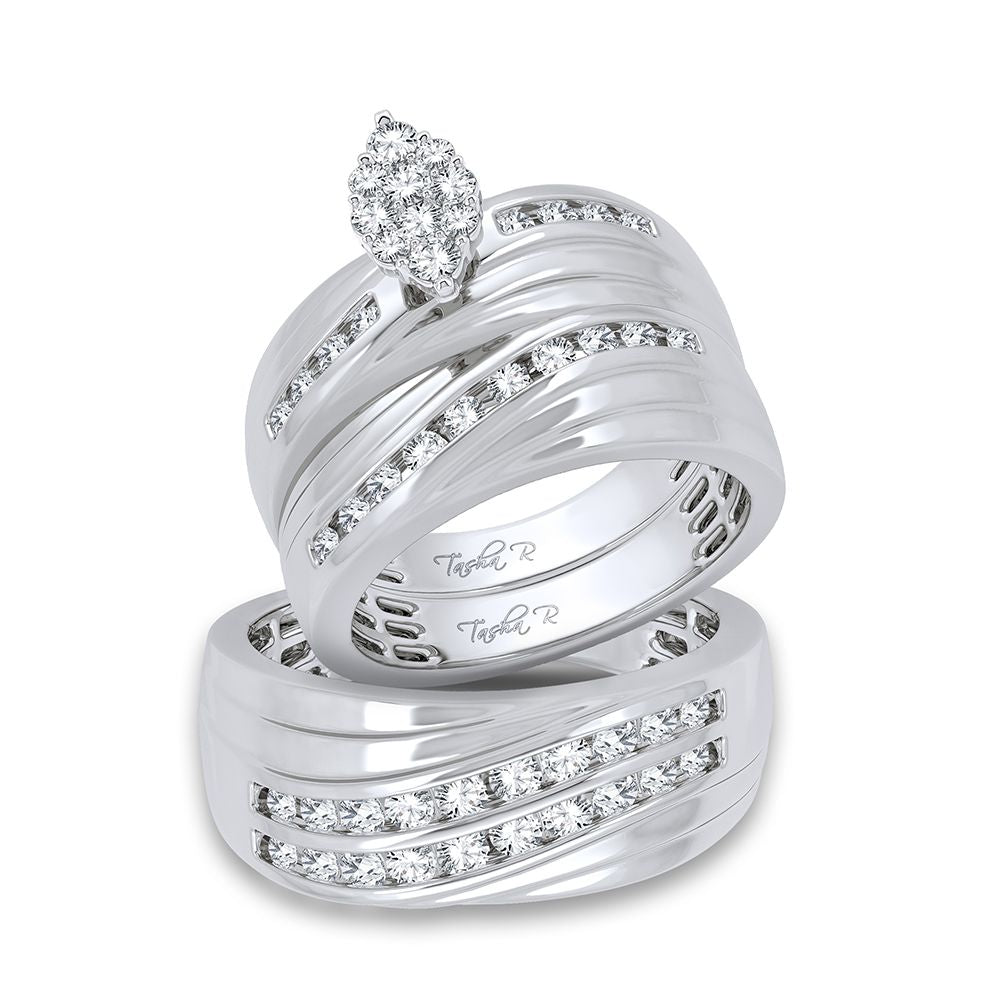 14k White Gold 1.13CT Diamond Trio Wedding Ring Set