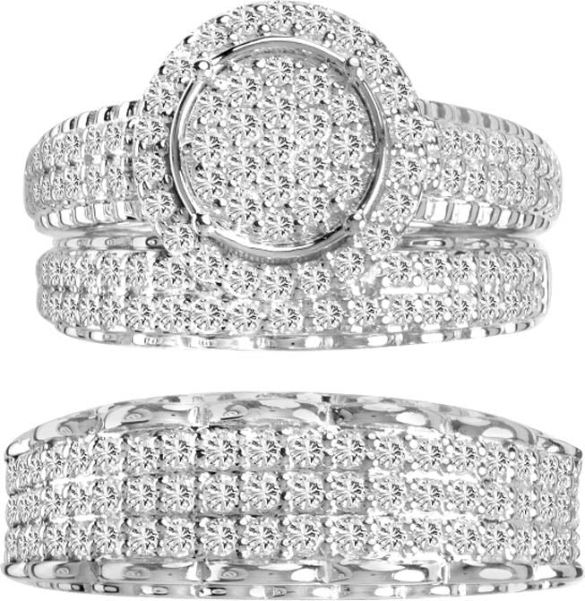 14k White Gold 2CT Lab Diamond Trio Wedding Ring Set