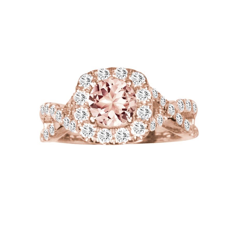 14k White Gold Morganite Lab Diamond Womens Ring