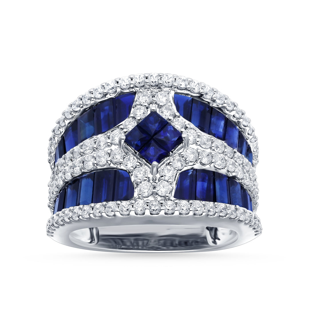 14k White Gold Lab-Created Diamond Sapphire Accent Ring