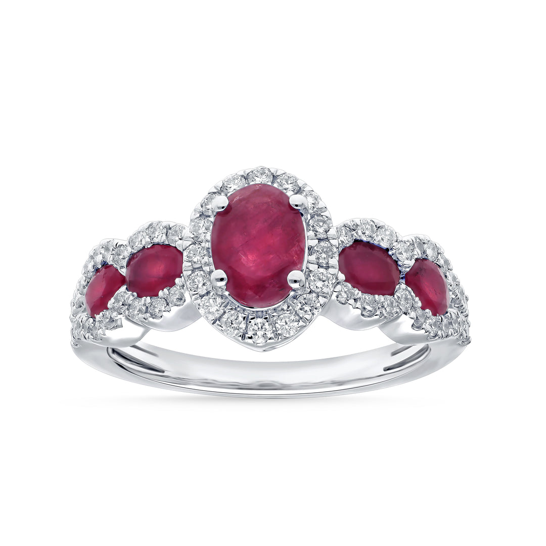 14k White Gold Lab-Created Diamond Ruby Accent Ring