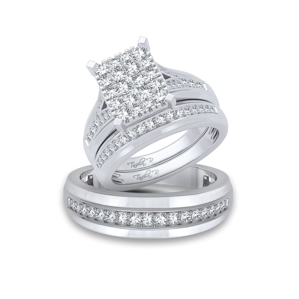Luminous 14k White Gold 1.15ct Diamond Trio Wedding Set