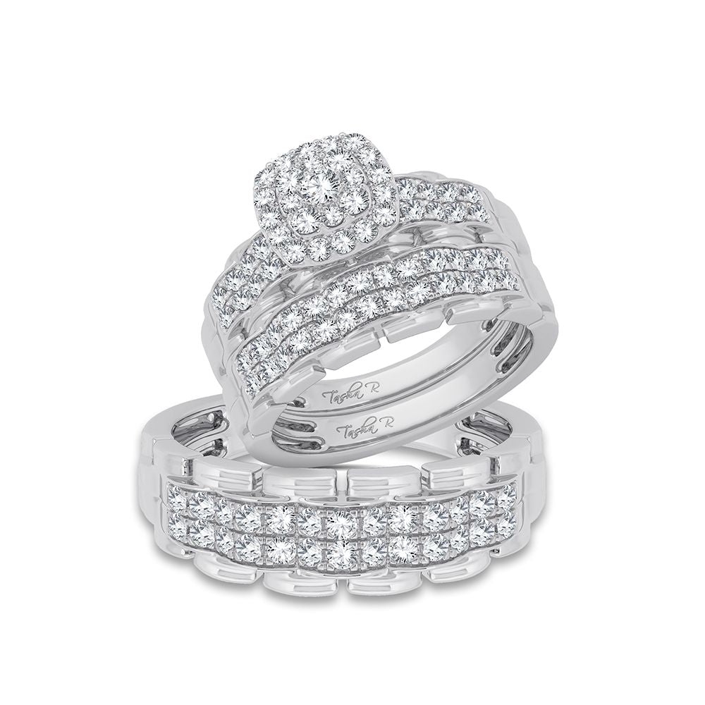 14k White Gold 1.25CT Diamond Trio Wedding Ring Set for Her