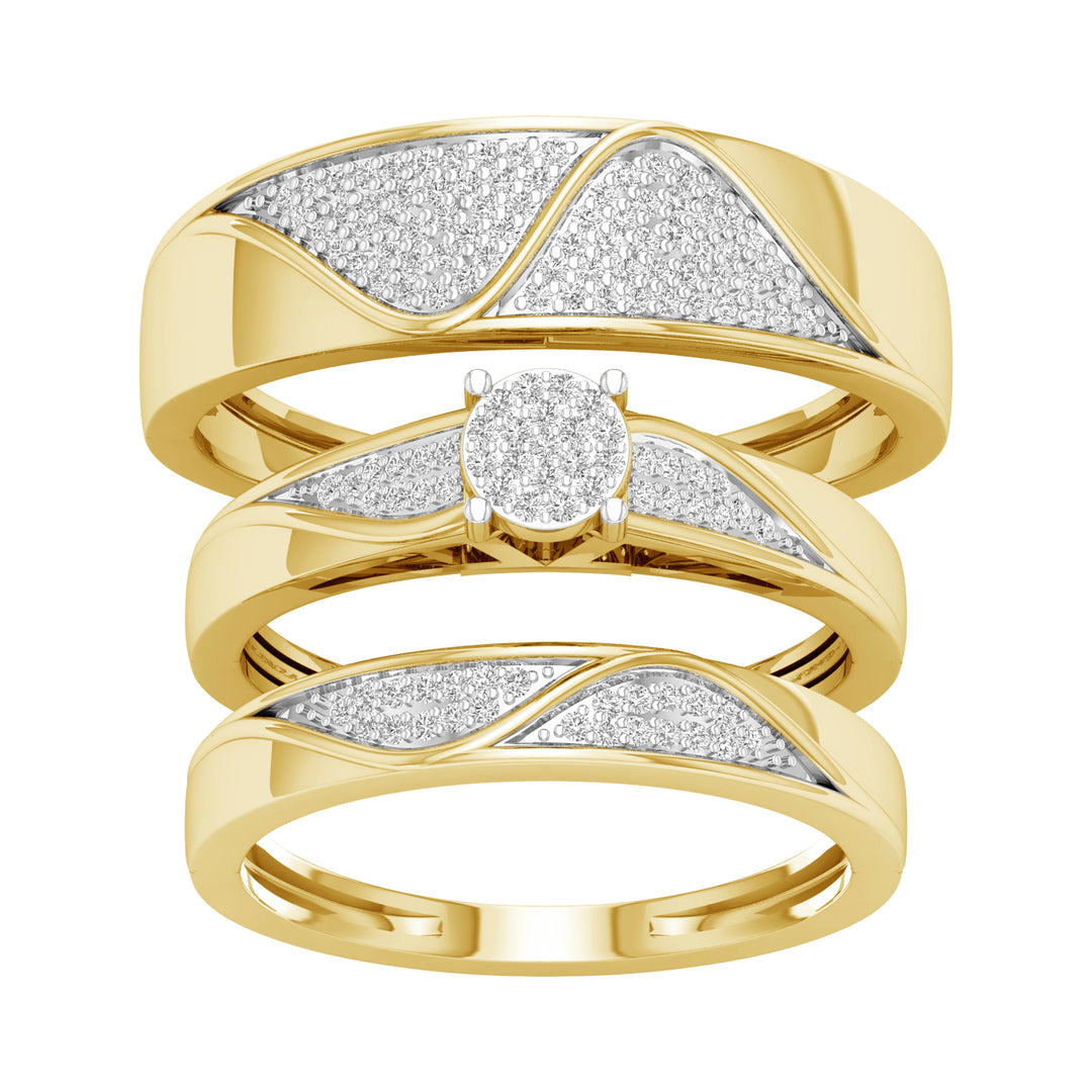 10k Yellow Gold Lab Diamond Trio Wedding Ring Set for Her
