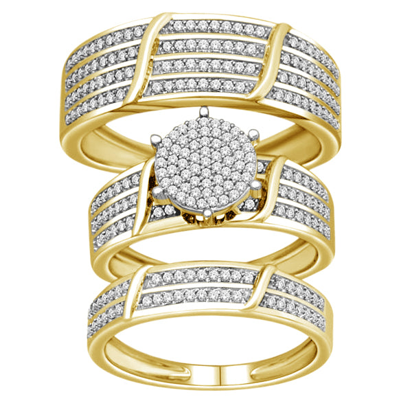 10k Yellow Gold 0.75ct Diamond Trio Wedding Ring Set