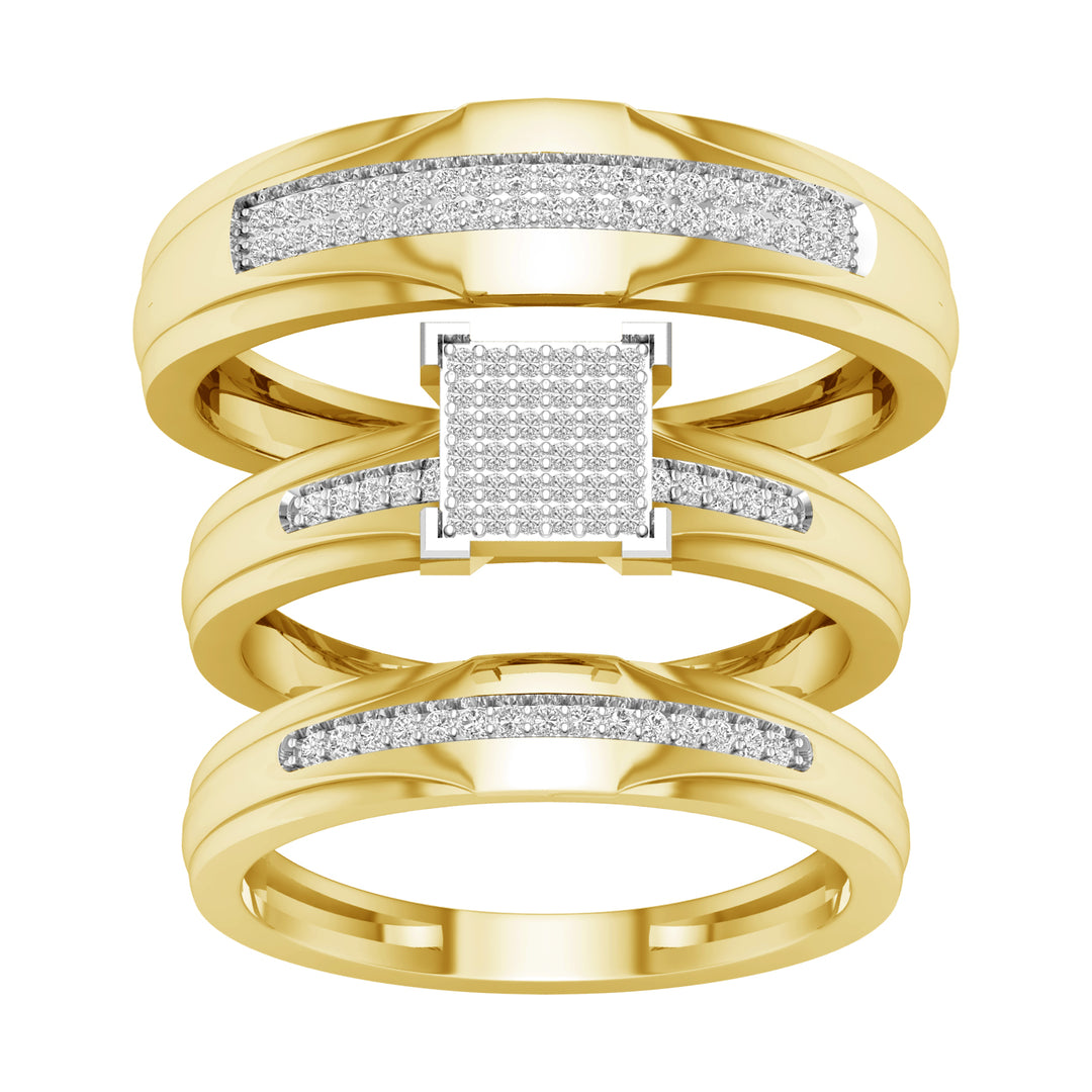 10k Yellow Gold Lab Diamond Trio Wedding Ring Set for Her