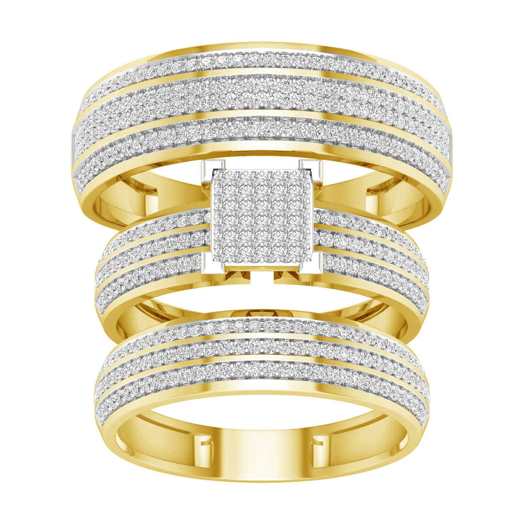 10k Yellow Gold 1ct Lab Diamond Trio Wedding Set for Her