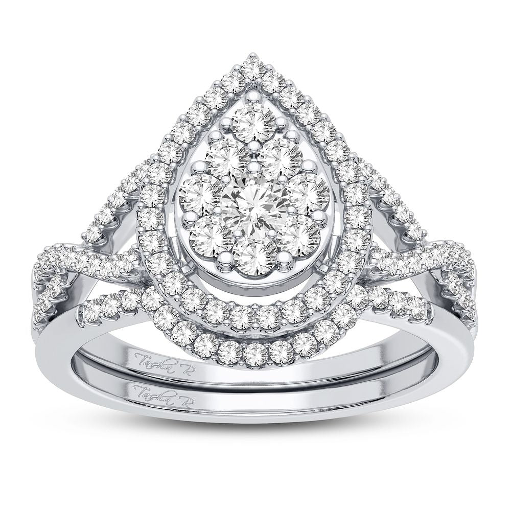 Sparkling 10k White Gold 0.75CT Diamond Bridal Ring Set
