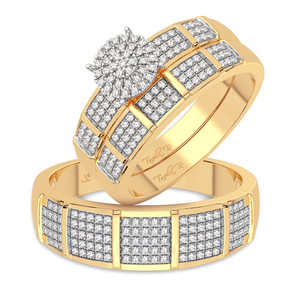10k Yellow Gold 0.50CT Diamond Trio Wedding Ring Set for Her