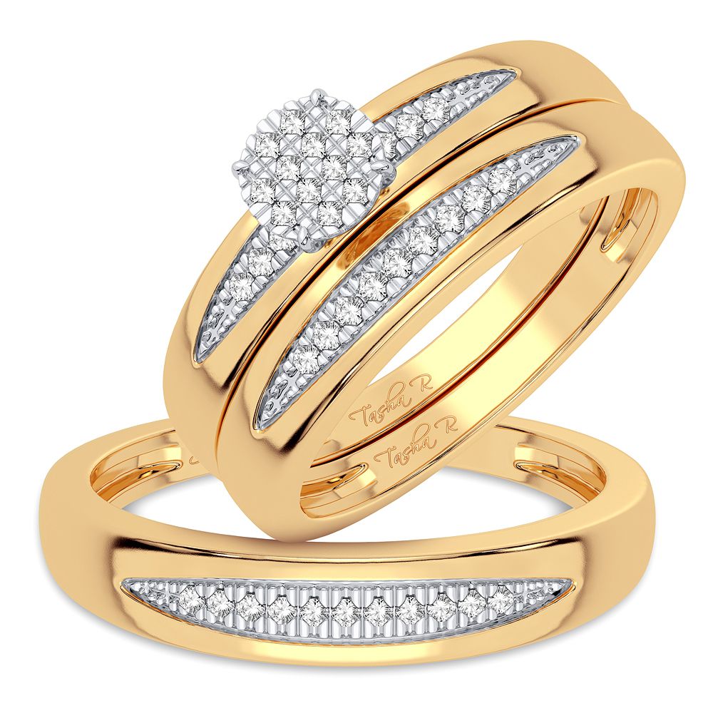 10k Yellow Gold 0.15CT Diamond Trio Wedding Ring Set for Her