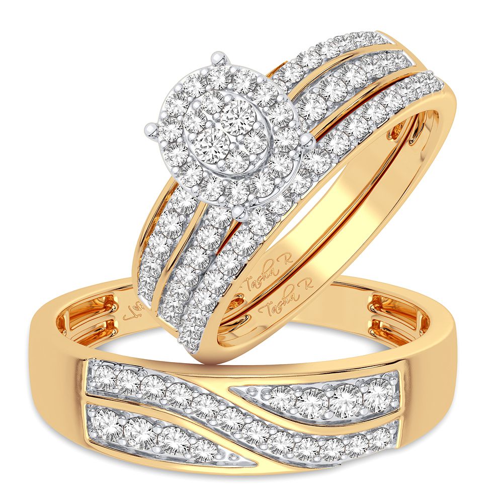14K Yellow Gold 0.83CT Diamond Trio Wedding Ring Set