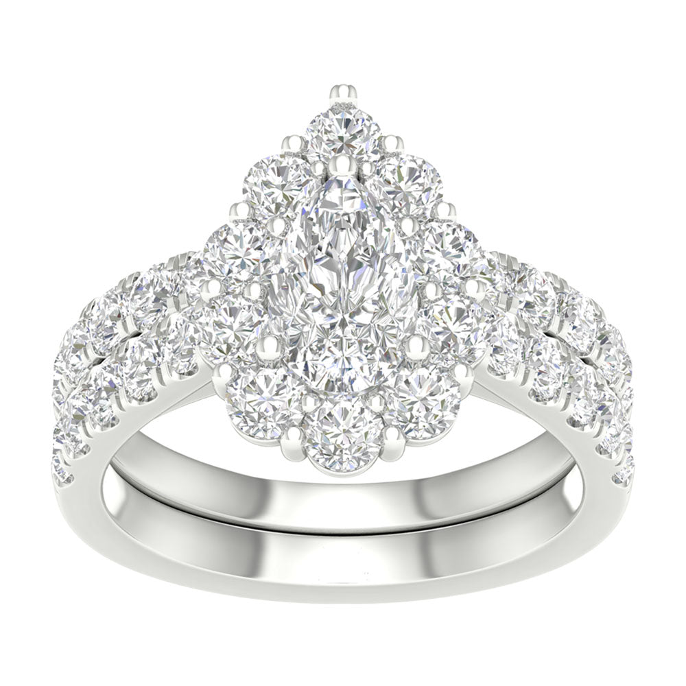 14k White Gold 3ct Lab Diamond Bridal Ring Set Elegance