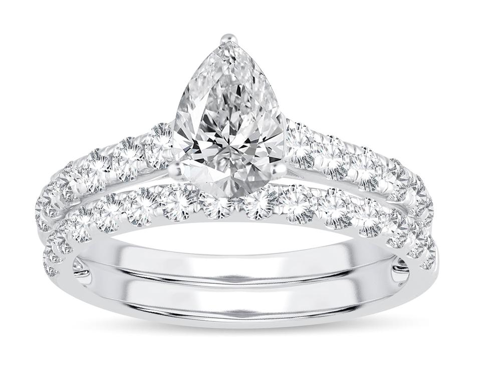 Brilliant 14k White Gold 2.03ct Lab Diamond Bridal Ring Set