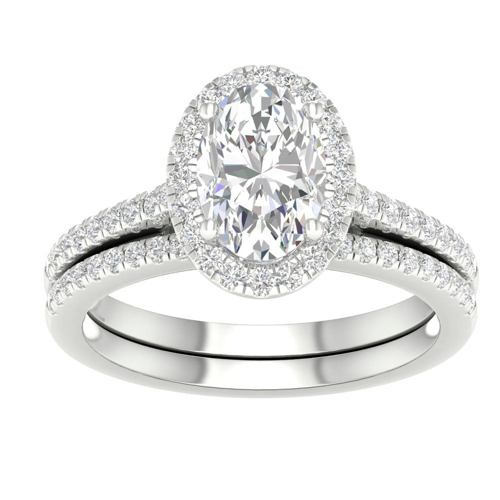 Refined 14k White Gold 2ct Lab Diamond Bridal Ring Set
