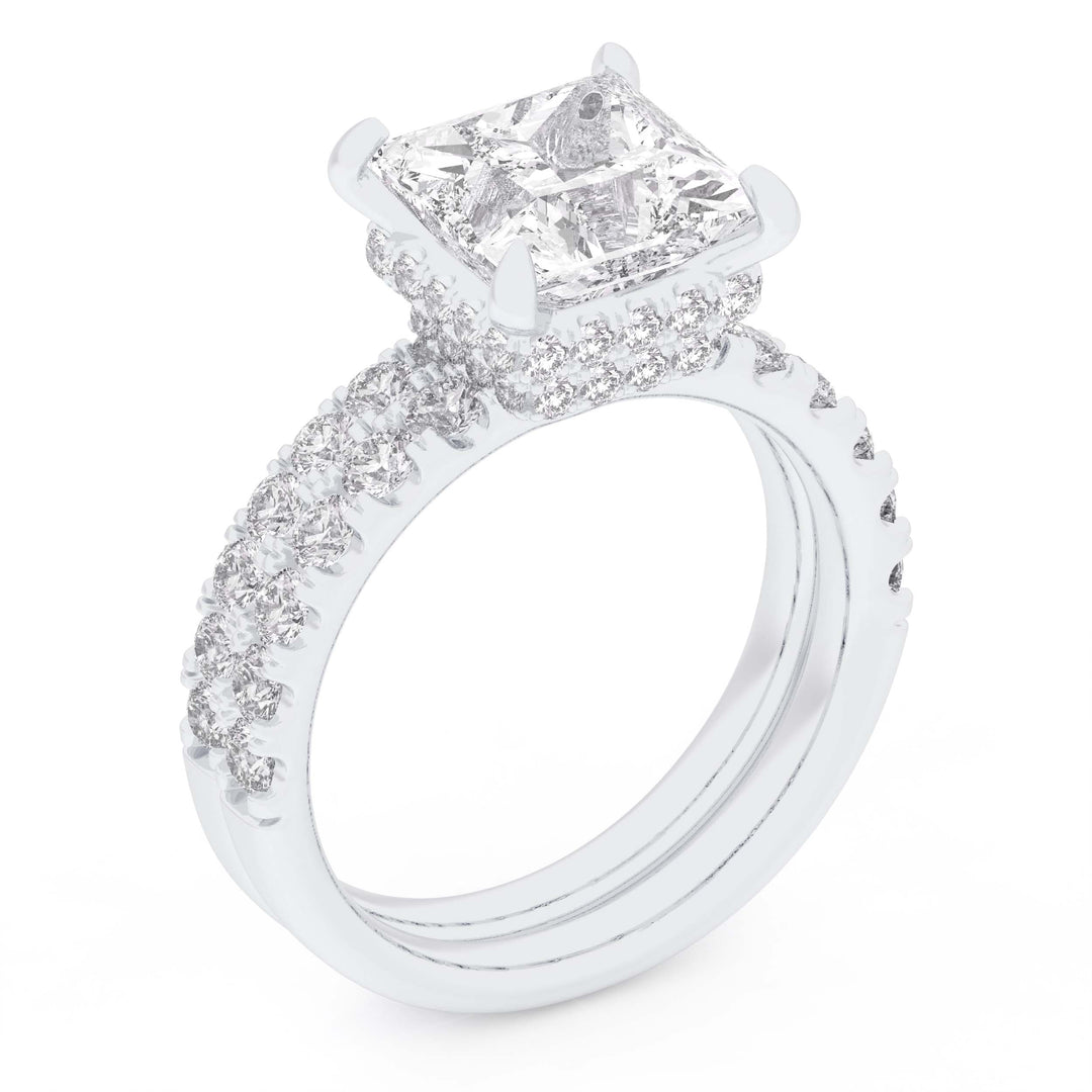 Luminous 14k White Gold Lab Diamond Bridal Set with Hidden Halo