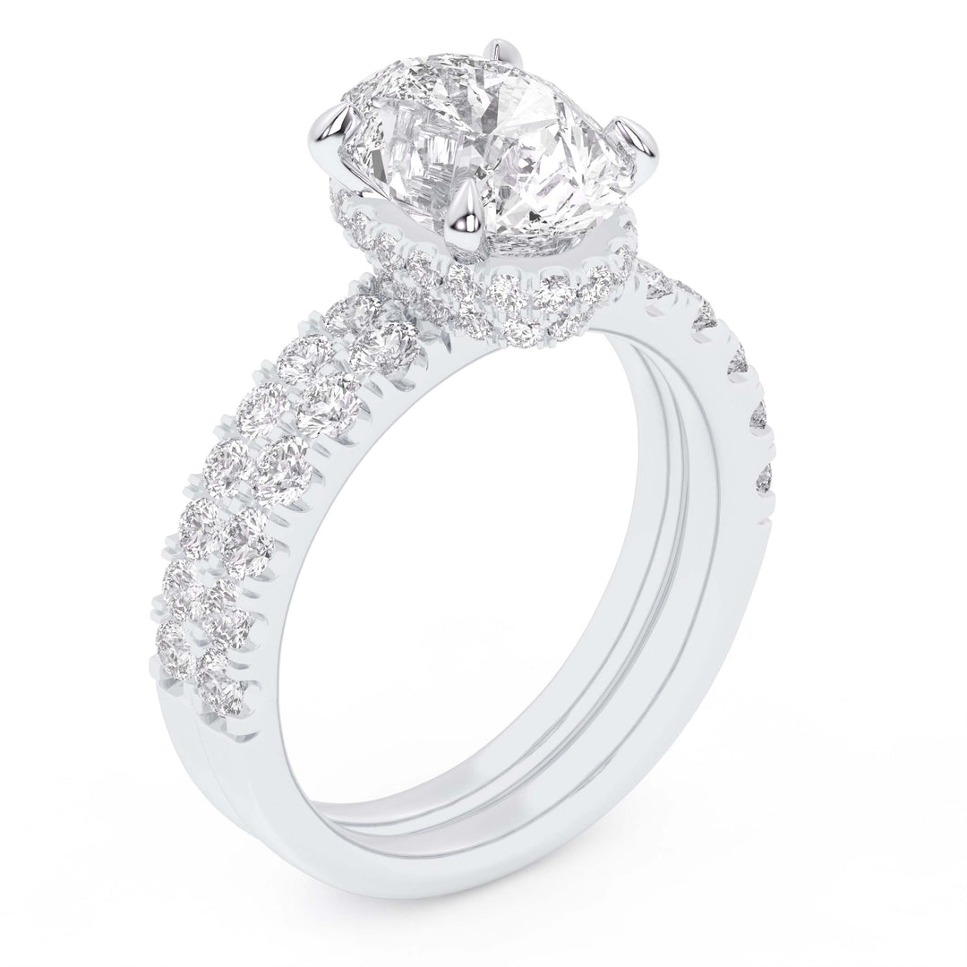 14k White Gold 4.44CT Lab Diamond Bridal Set with Hidden Halo