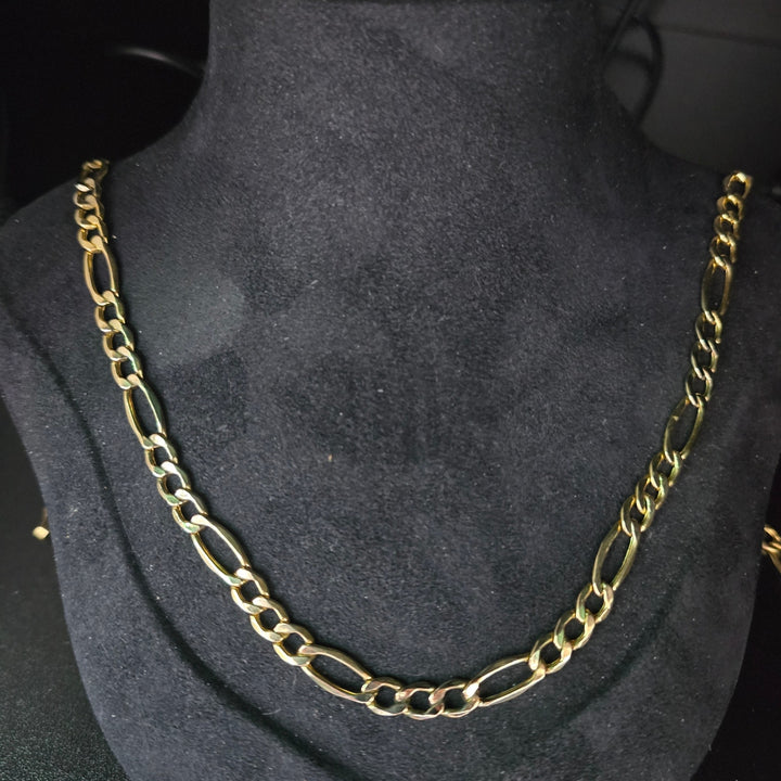 14K Yellow Gold Figaro Chain Necklace 26 Inch 16.2 Grams Lobster Clasp Italy