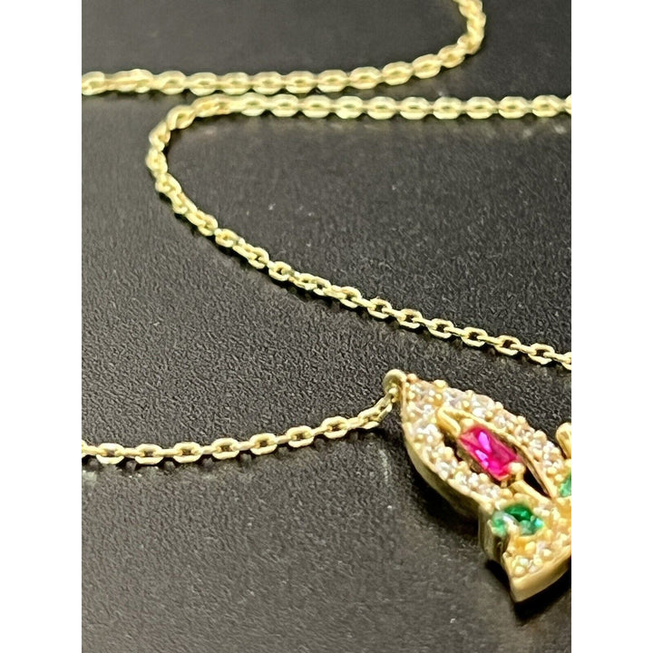 14k Gold Butterfly Multi Colored Gemstone 18in Necklace