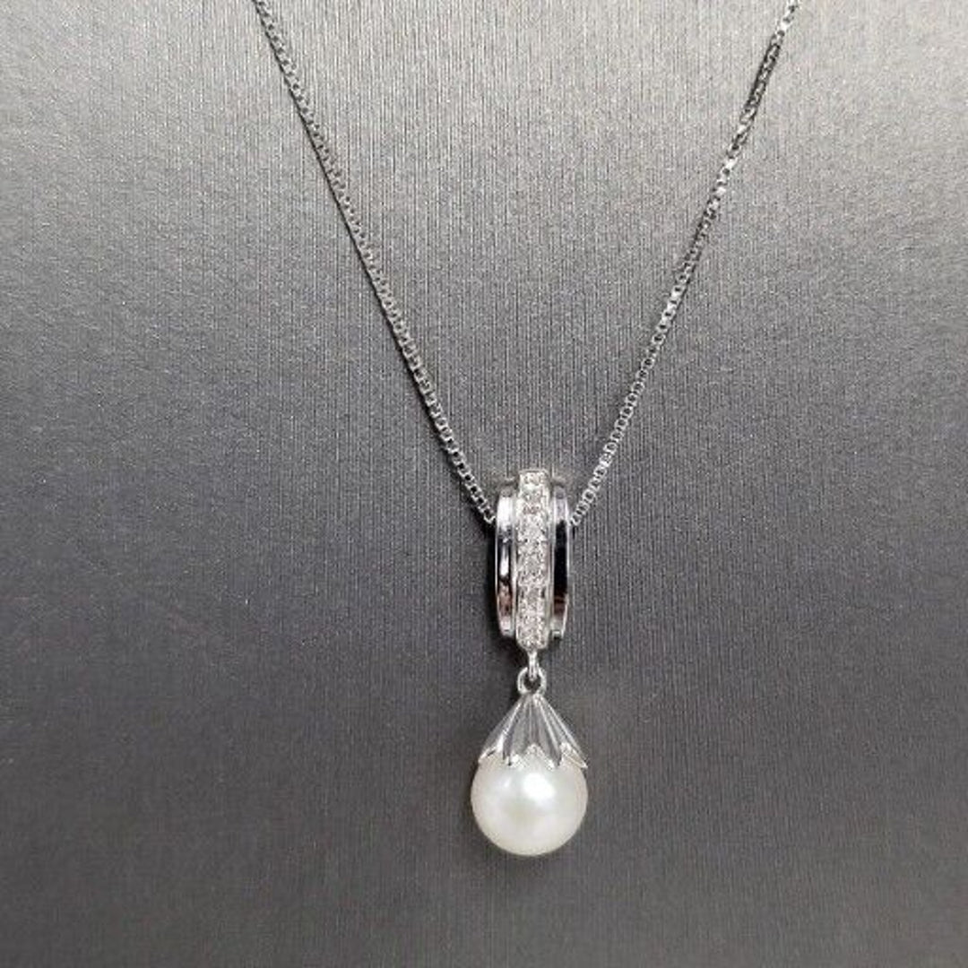 Beautiful Sterling Silver 925 Natural Pearl Pendant Necklace 18"