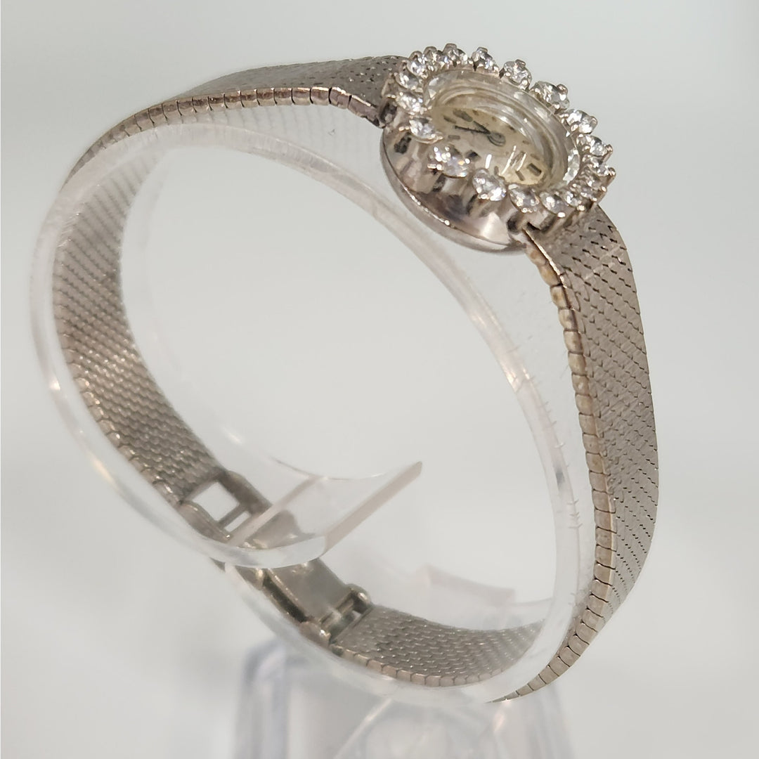 Vintage 18k White Gold Rolex Precision Diamond Halo SS Bracelet ( Not Working)