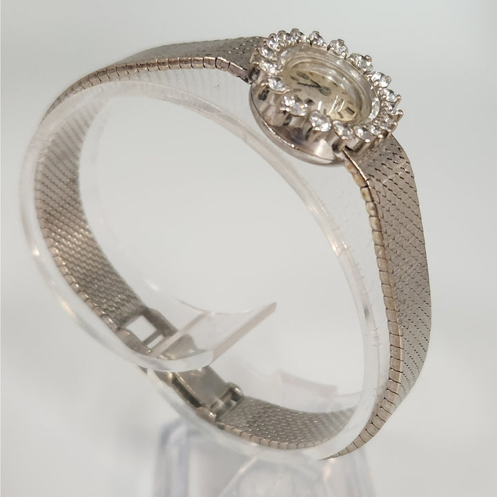 Vintage 18k White Gold Rolex Precision Diamond Halo SS Bracelet ( Not Working)