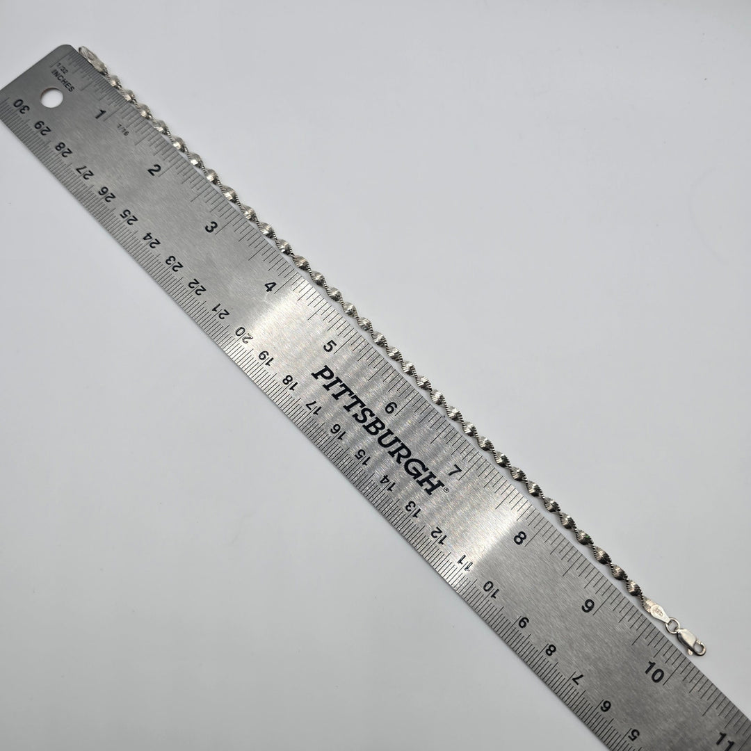 925 Sterling Silver Diamond Cut Twisted Spiral Anklet 9.5" 4.2g