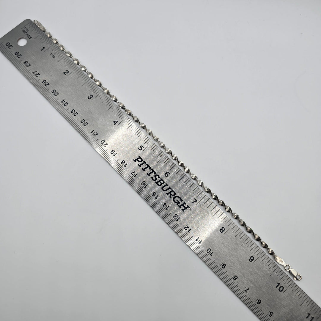 925 Sterling Silver Diamond Cut Twisted Spiral Anklet 9.5" 4.2g