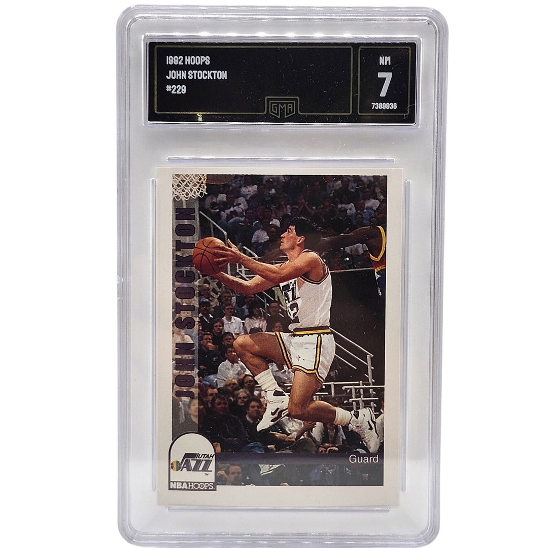 1992 Hoops John Stockton #229 Utah Jazz - GMA 7 NM (Near Mint) Basketball Card