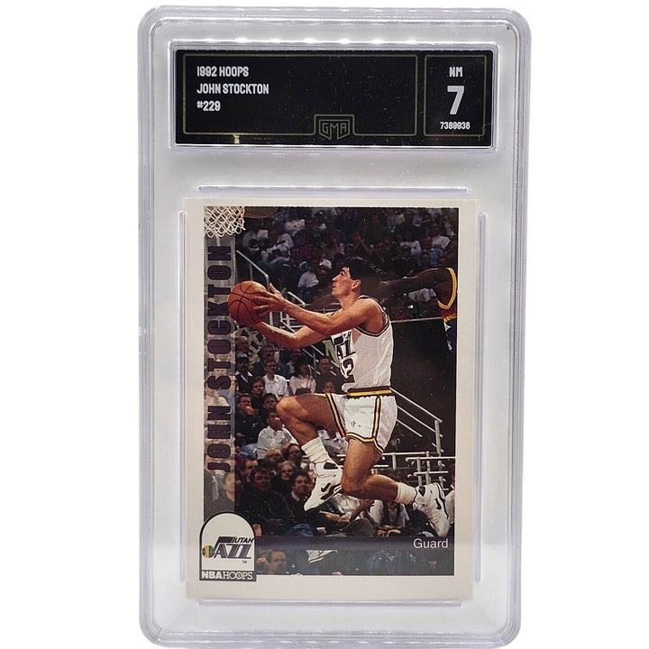 1992 Hoops John Stockton #229 Utah Jazz - GMA 7 NM (Near Mint) Basketball Card